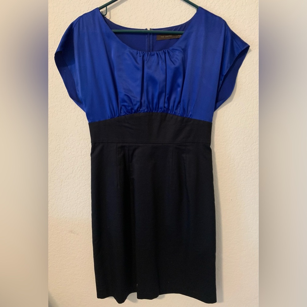Elegant blue and black dress from The Limited. Good condition. Size 6.